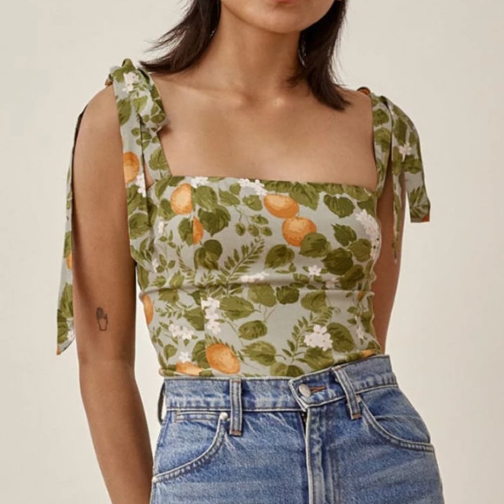 Green Orange Blossom Smocked Cami Top for Summer